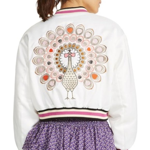 Maje Jackets & Blazers - Maje Satin Cropped embroidered bomber jacket